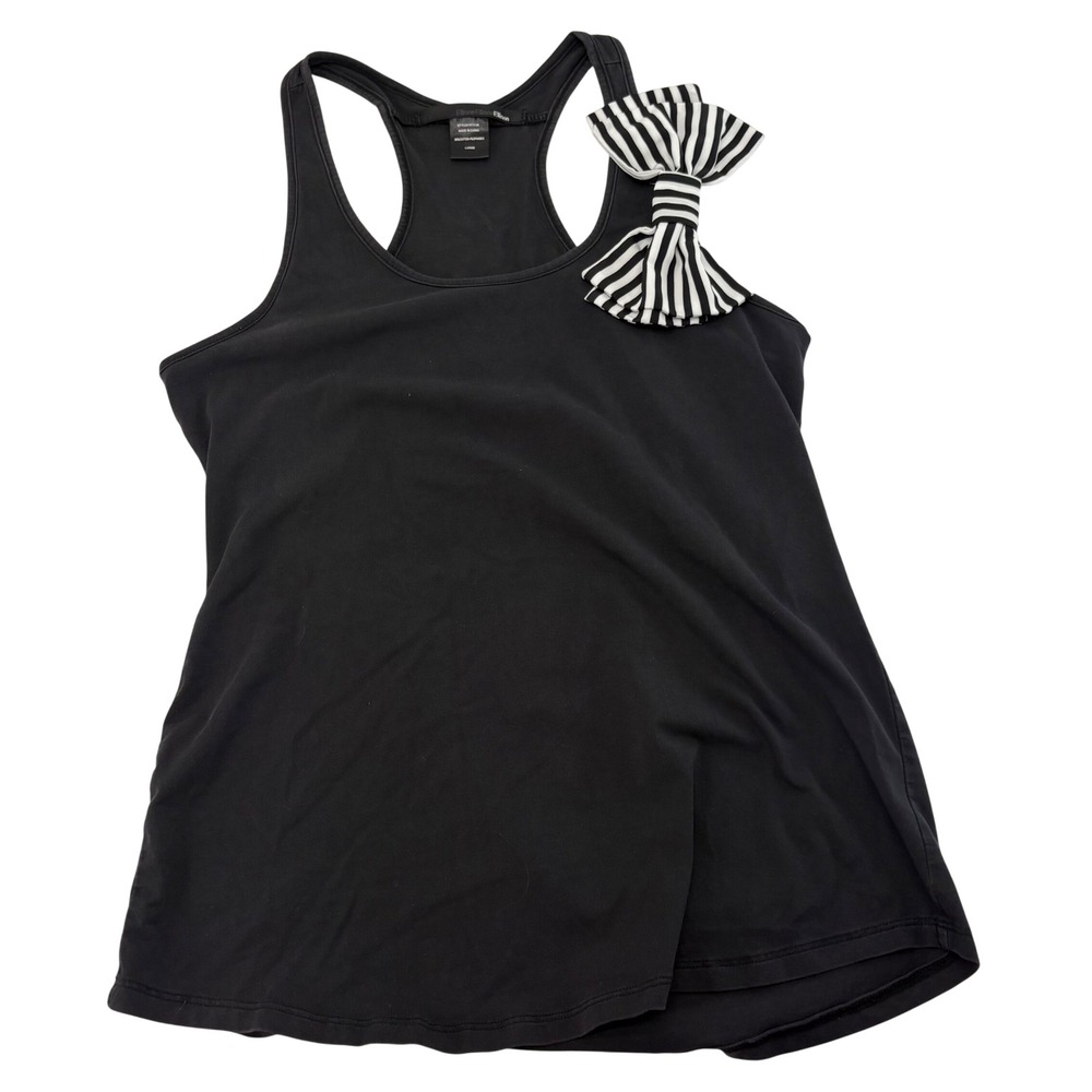 Ellison Womens Racerback Tank Top Black Striped Shoulder Bow HT1135 Size Large